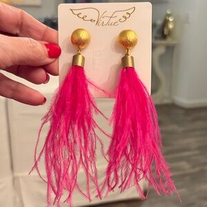 Gold and Pink Feather Earrings